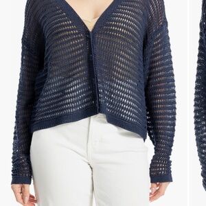 Max Studio Navy Blue Women's Crochet Sweater